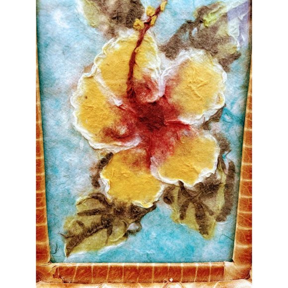 Vintage Paper Pulp Art Flower Painting With real L - Picture 3 of 12